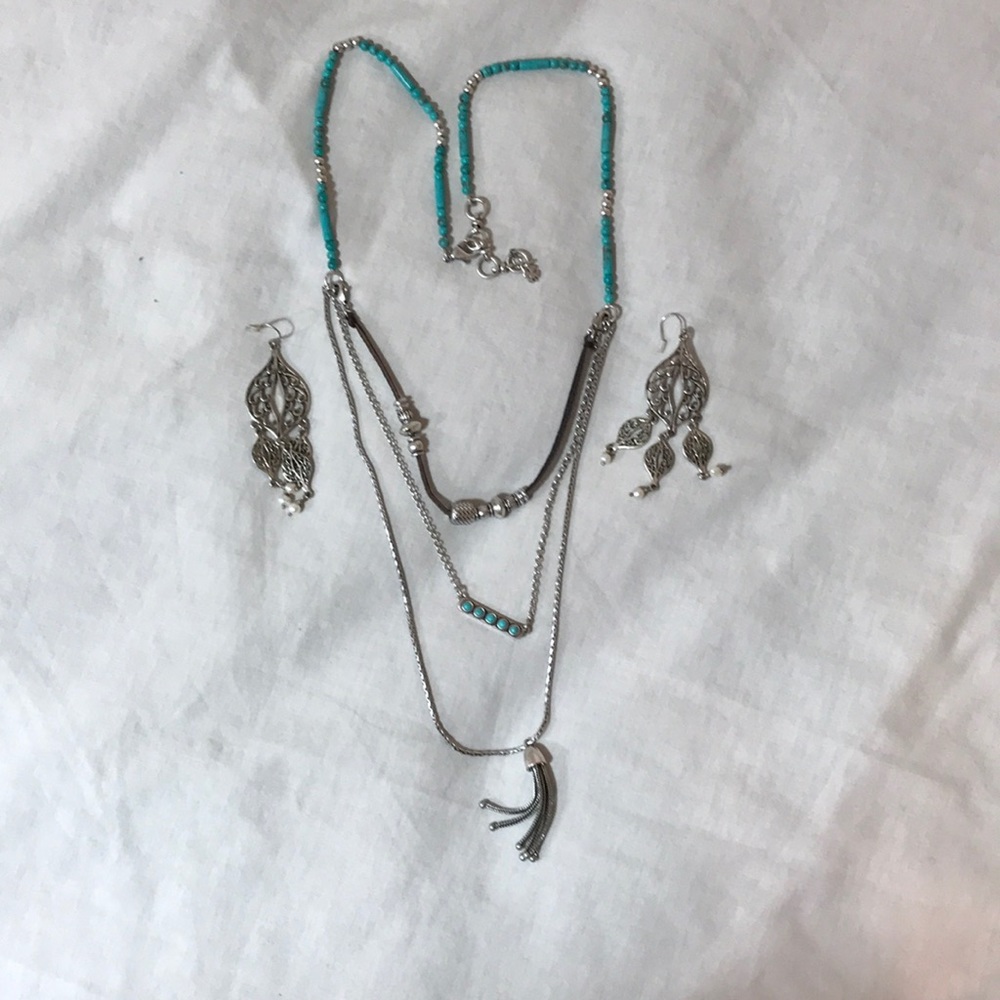Lucky brand boho necklace and earrings.